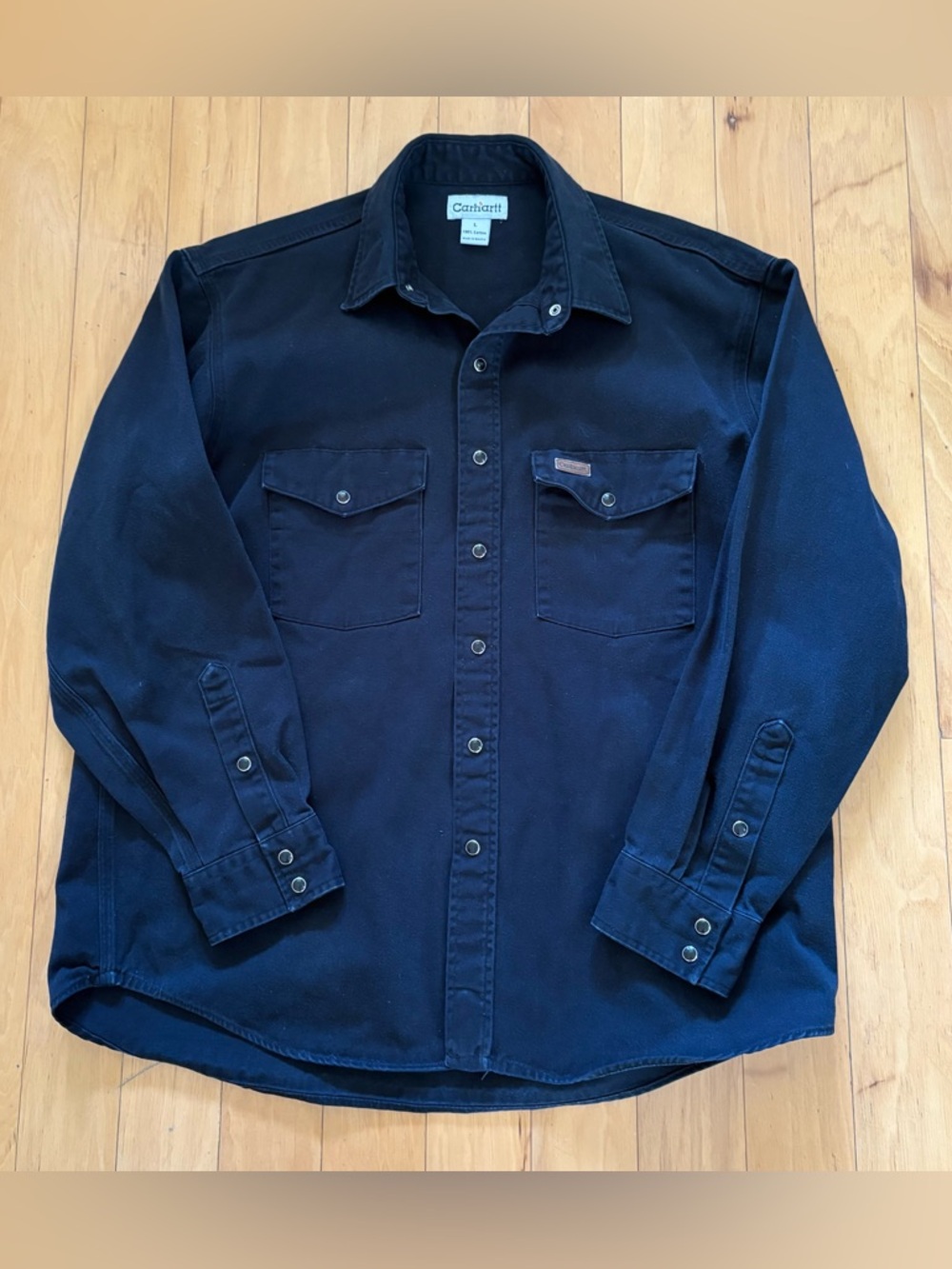 Carhartt Black Pearl Snap Shirt Jacket Mens L Workwear Western Heavy Cotton